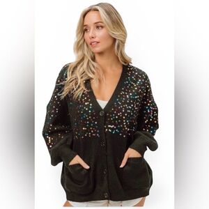 BiBi Black Cardigan Sweater with Multicolor Sequin Dots